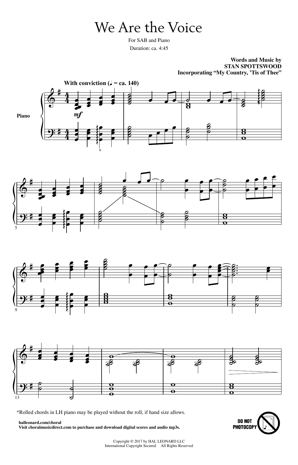 Learn to play Stan Spottswood We Are The Voice sheet music for SAB Choir in minutes. Price: 3.9900$ Stan Spottswood We Are The Voice sheet music notes and chords arranged for SAB Choir