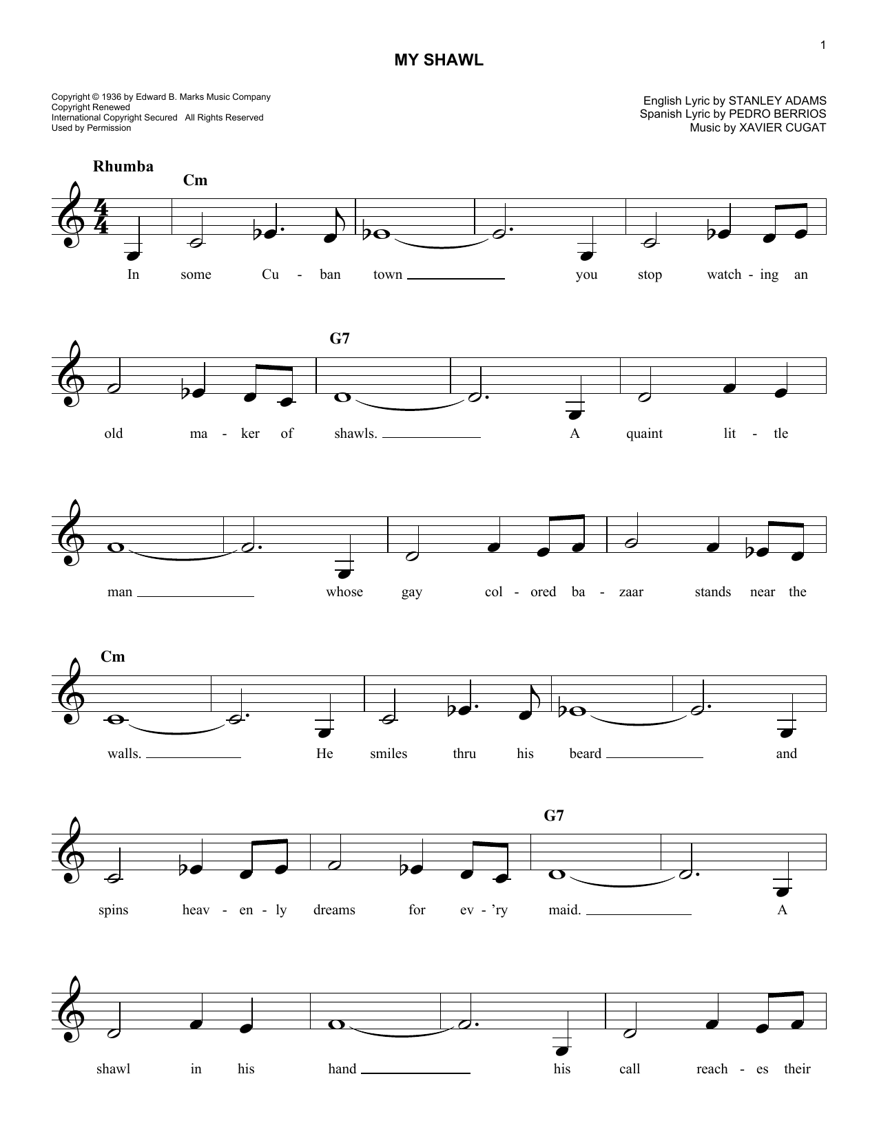 Stanley Adams My Shawl sheet music notes and chords. Download Printable PDF.