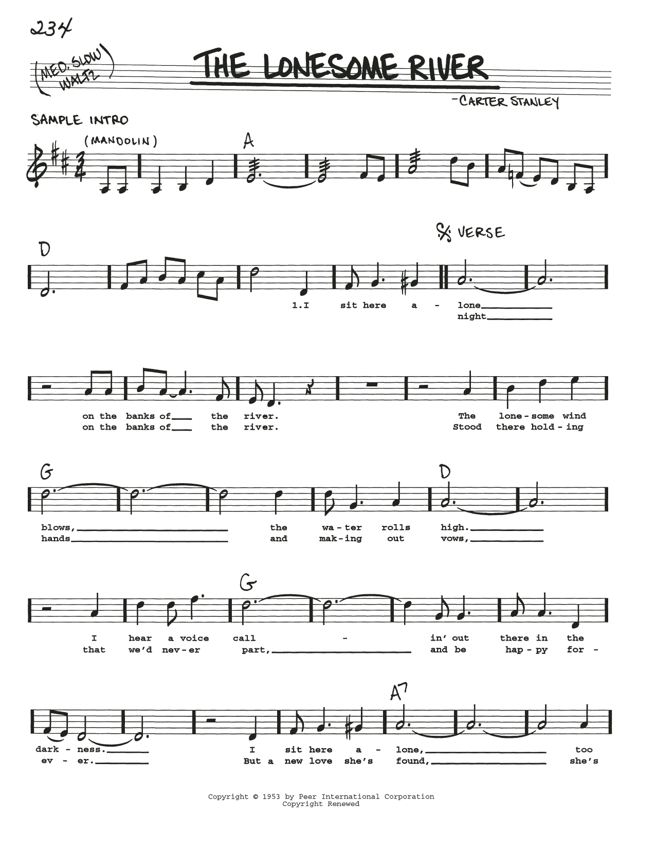 Stanley Carter The Lonesome River sheet music notes and chords. Download Printable PDF.