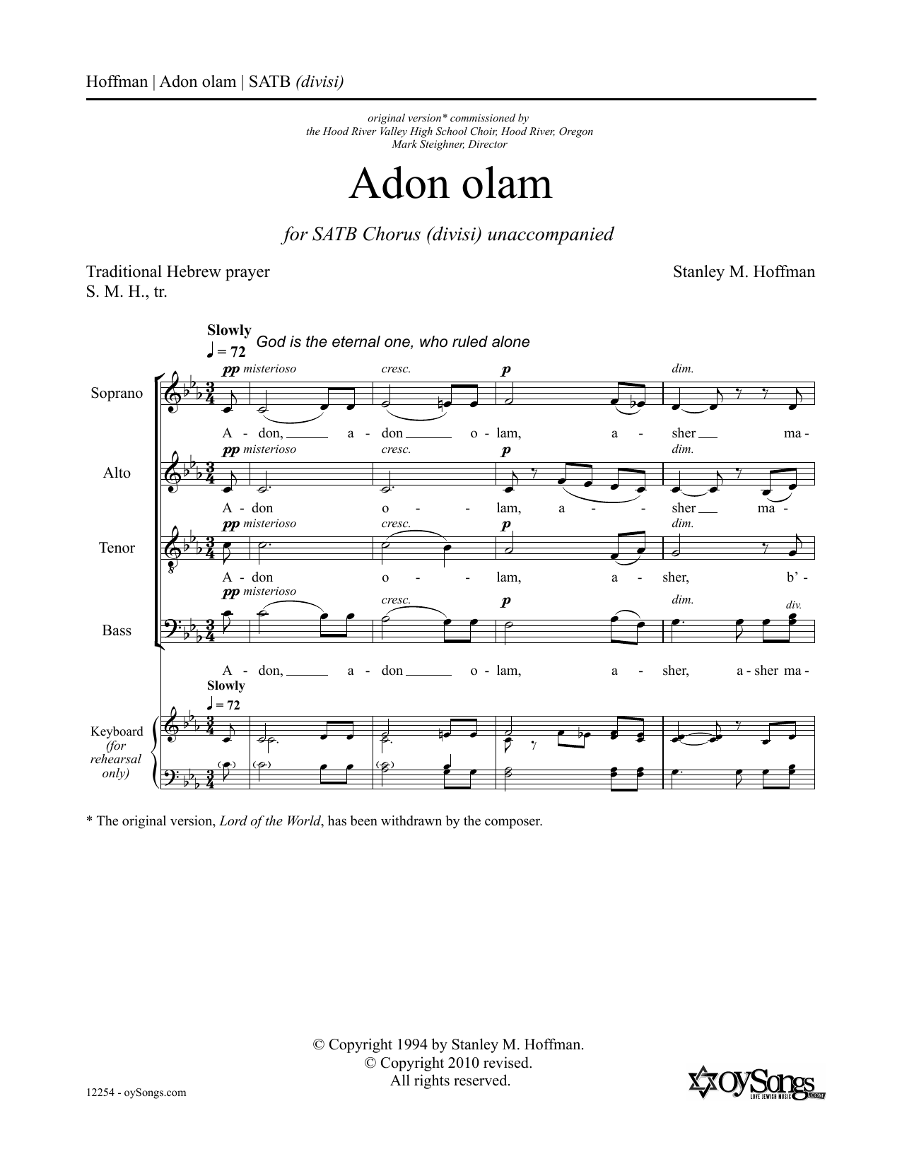 Stanley F. Hoffman Adon Olam sheet music notes and chords. Download Printable PDF.