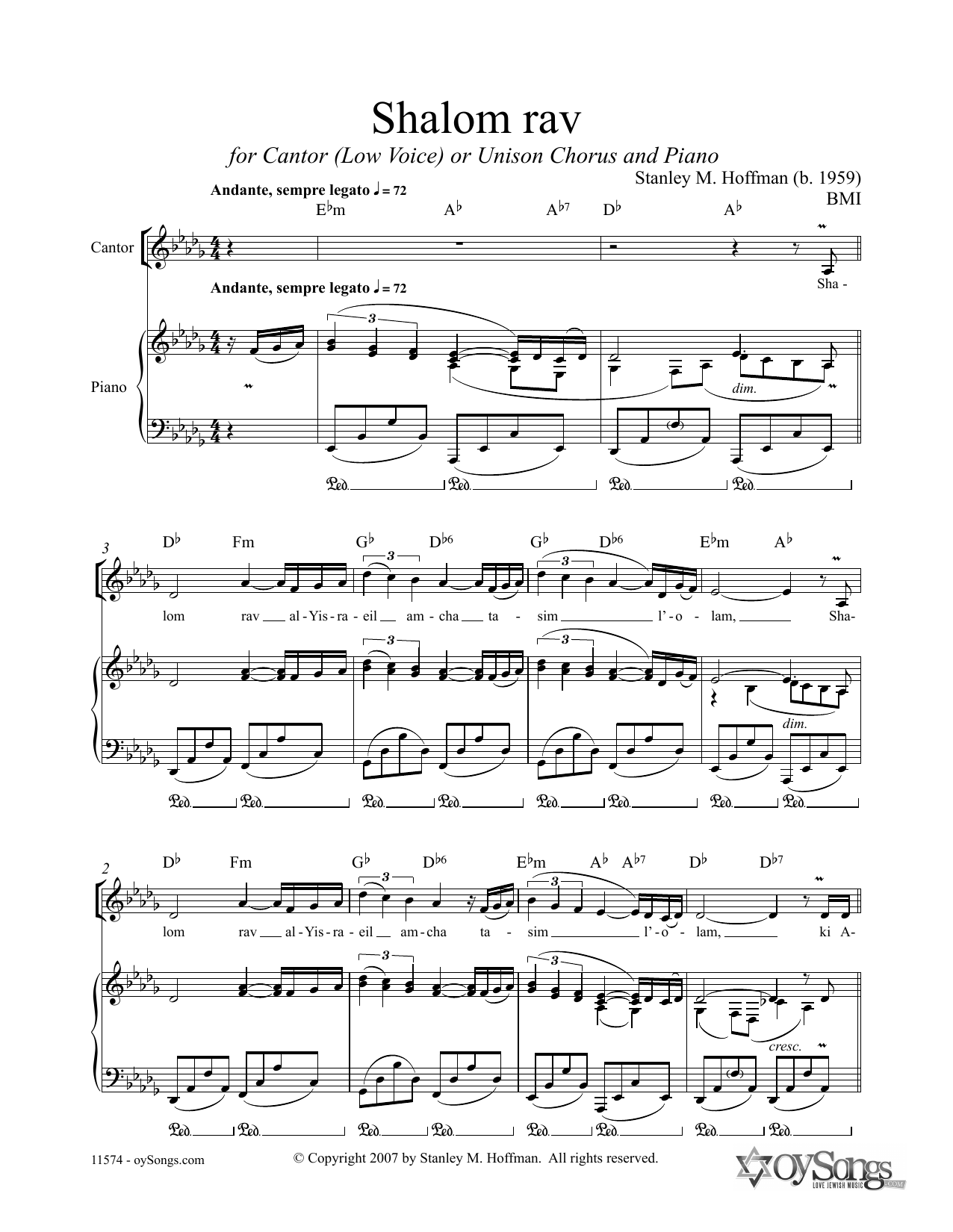 Stanley F. Hoffman Shalom Rav sheet music notes and chords. Download Printable PDF.