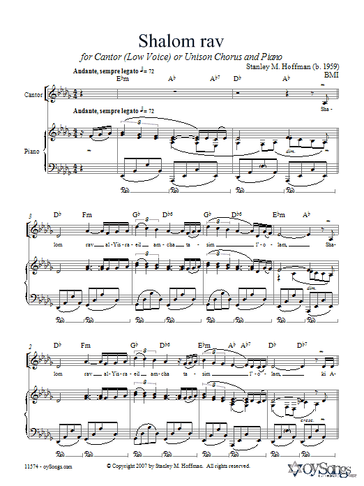 Stanley Hoffman Shalom Rav sheet music notes and chords. Download Printable PDF.