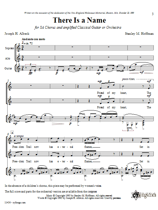 Learn to play Stanley Hoffman There Is A Name sheet music for 2-Part Choir in minutes. Price: 3.9900$ Stanley Hoffman There Is A Name sheet music notes and chords arranged for 2-Part Choir