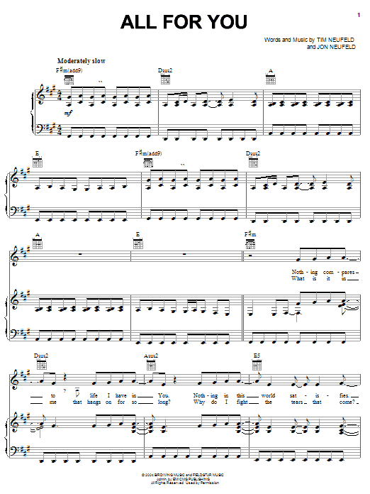 Starfield All For You sheet music notes and chords. Download Printable PDF.