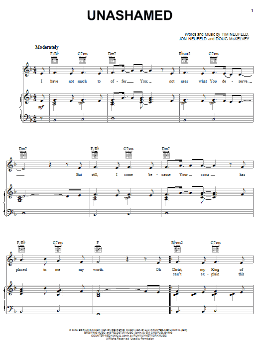 Starfield Unashamed sheet music notes and chords. Download Printable PDF.