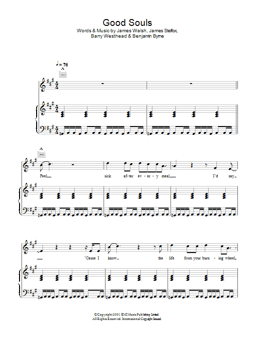 Starsailor Good Souls sheet music notes and chords. Download Printable PDF.