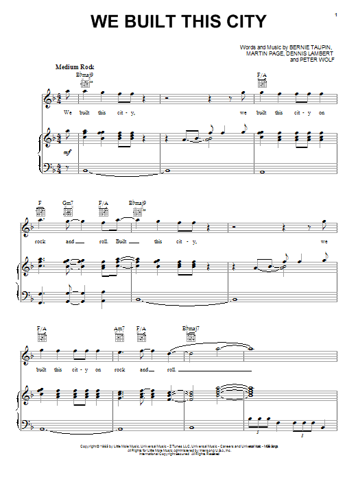 Starship We Built This City sheet music notes and chords. Download Printable PDF.