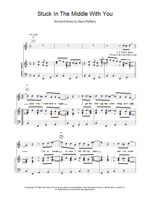 Stealers Wheel Stuck In The Middle With You sheet music notes and chords. Download Printable PDF.