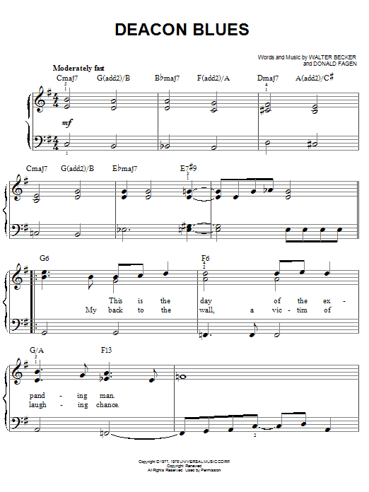 Steely Dan Deacon Blues sheet music notes and chords. Download Printable PDF.