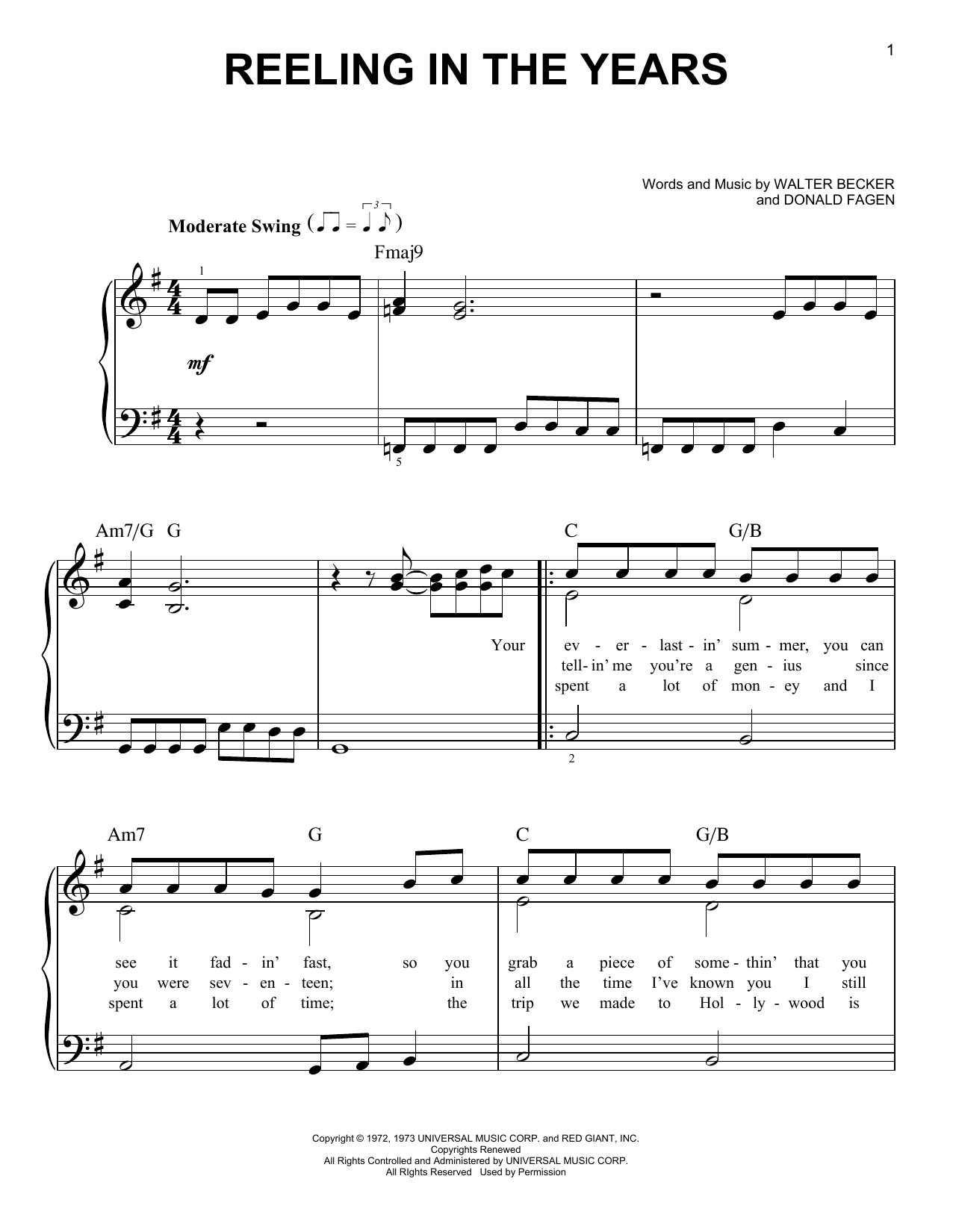 Steely Dan Reeling In The Years sheet music notes and chords. Download Printable PDF.