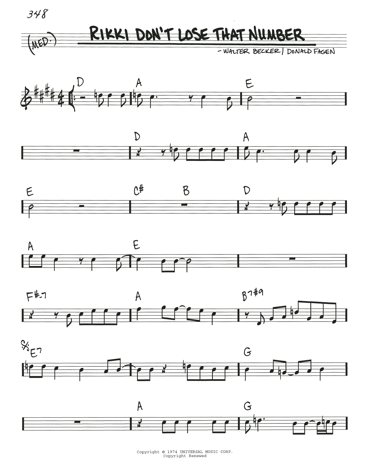 Steely Dan Rikki Don't Lose That Number sheet music notes and chords. Download Printable PDF.