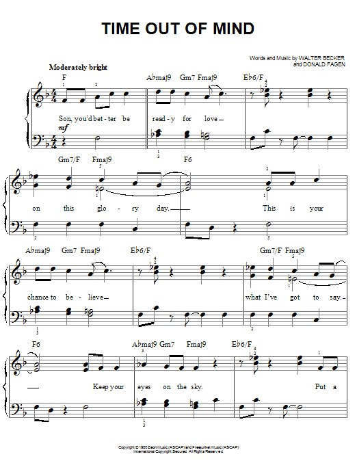 Learn to play Steely Dan Time Out Of Mind sheet music for Easy Piano in minutes. Price: 6.9900$ Steely Dan Time Out Of Mind sheet music notes and chords arranged for Easy Piano