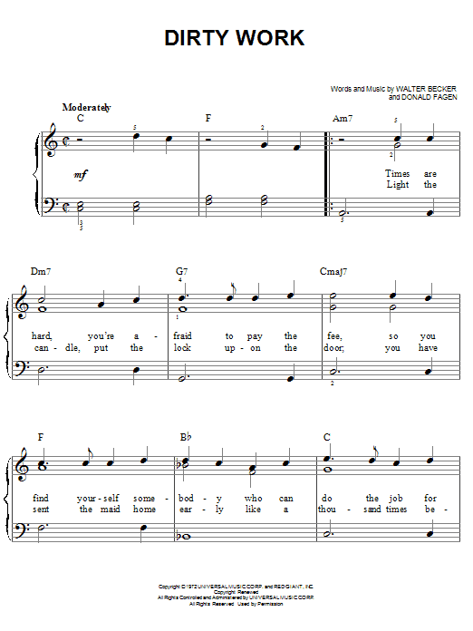 Steely Dan Dirty Work sheet music notes and chords. Download Printable PDF.