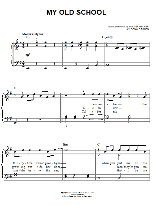 Steely Dan My Old School sheet music notes and chords. Download Printable PDF.