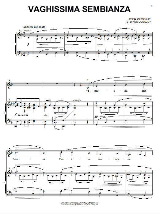 Stefano Donaudy Vaghissima Sembianza sheet music notes and chords. Download Printable PDF.