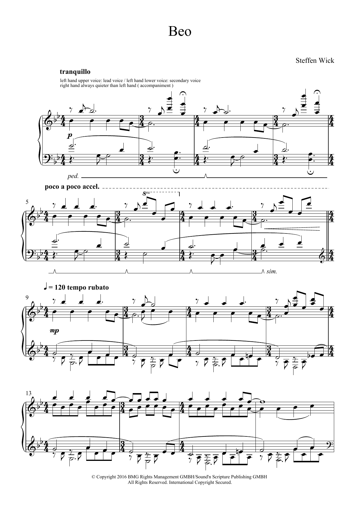 Learn to play Steffen Wick Beo sheet music for Piano Solo in minutes. Steffen Wick Beo sheet music notes and chords. Download Printable PDF.
