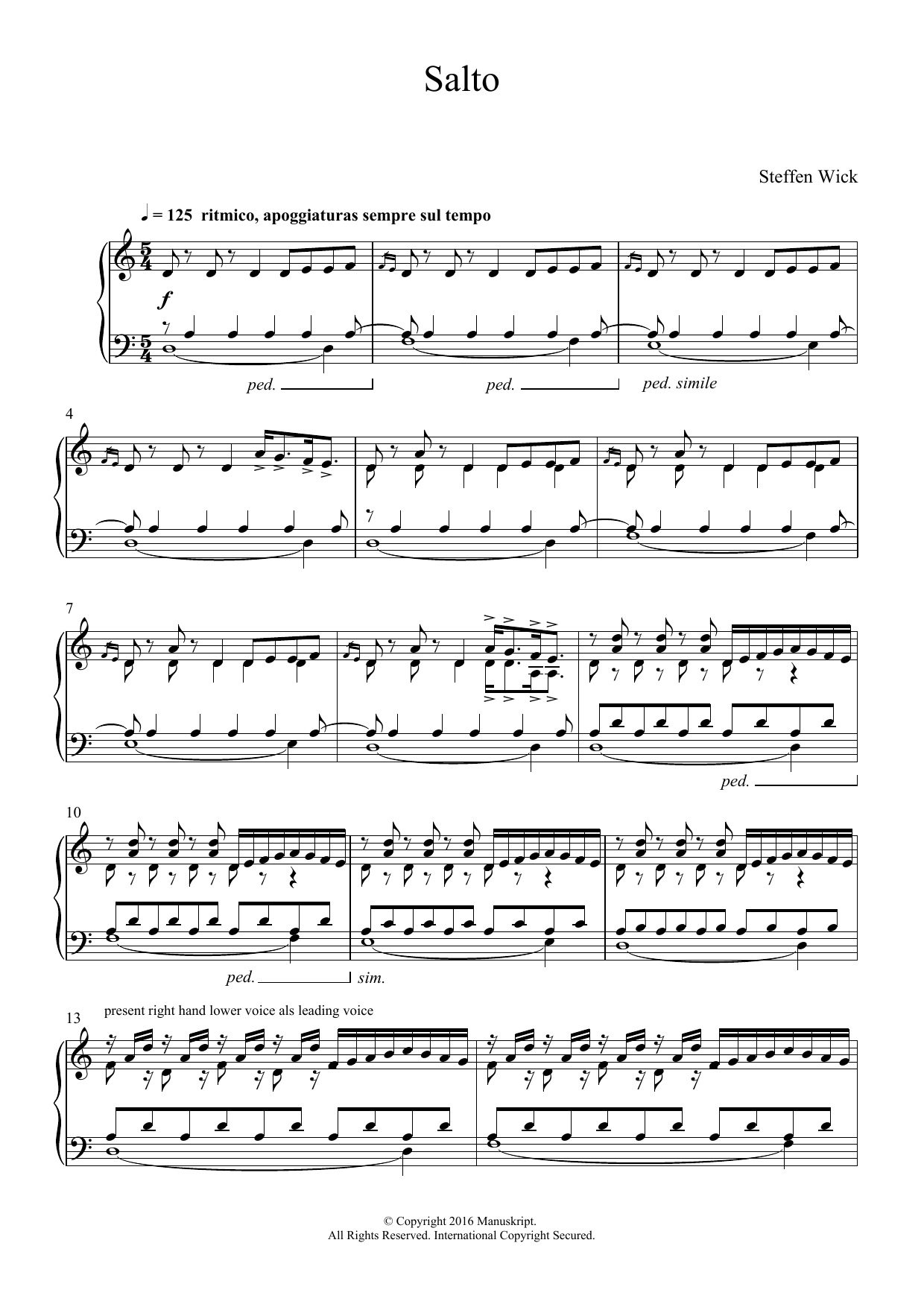 Learn to play Steffen Wick Salto sheet music for Piano Solo in minutes. Steffen Wick Salto sheet music notes and chords. Download Printable PDF.