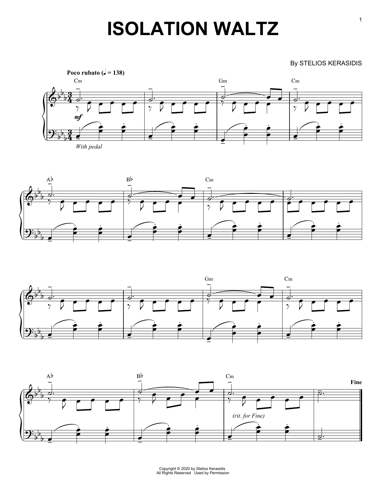 Stelios Kerasidis Isolation Waltz sheet music notes and chords. Download Printable PDF.