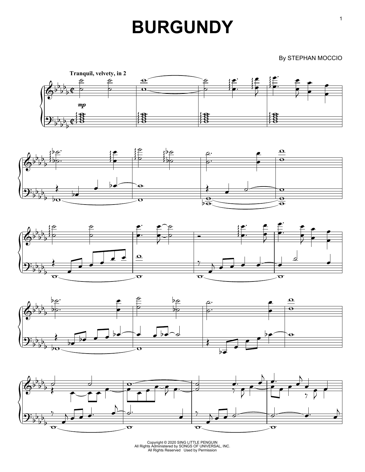 Stephan Moccio Burgundy sheet music notes and chords. Download Printable PDF.