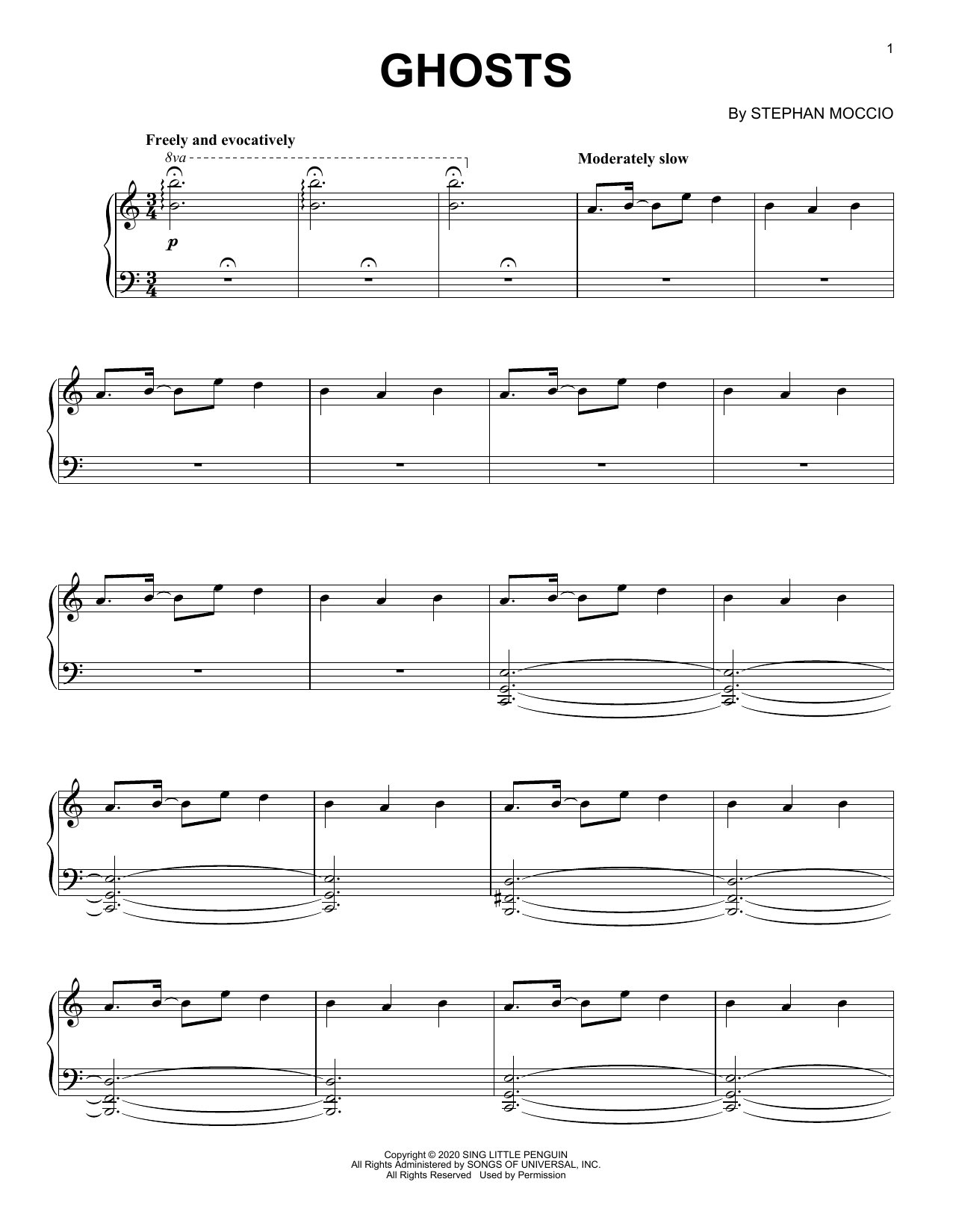 Stephan Moccio Ghosts sheet music notes and chords. Download Printable PDF.