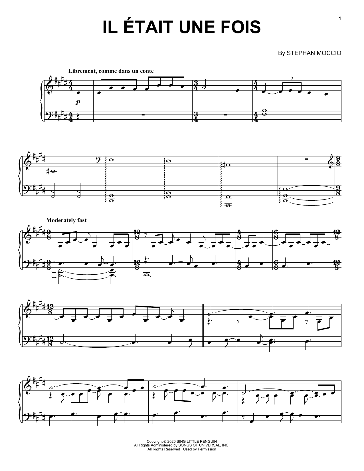 Learn to play Stephan Moccio Il Etait Une Fois sheet music for Piano Solo in minutes. Price: 7.8900$ Stephan Moccio Il Etait Une Fois sheet music notes and chords arranged for Piano Solo