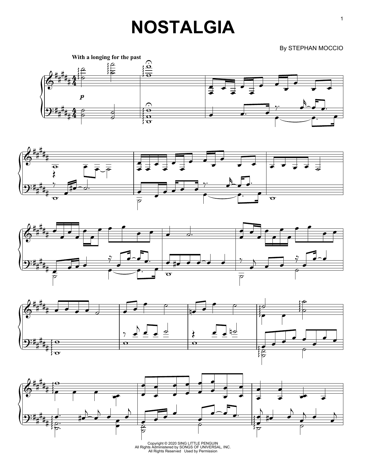 Learn to play Stephan Moccio Nostalgia sheet music for Piano Solo in minutes. Price: 7.8900$ Stephan Moccio Nostalgia sheet music notes and chords arranged for Piano Solo