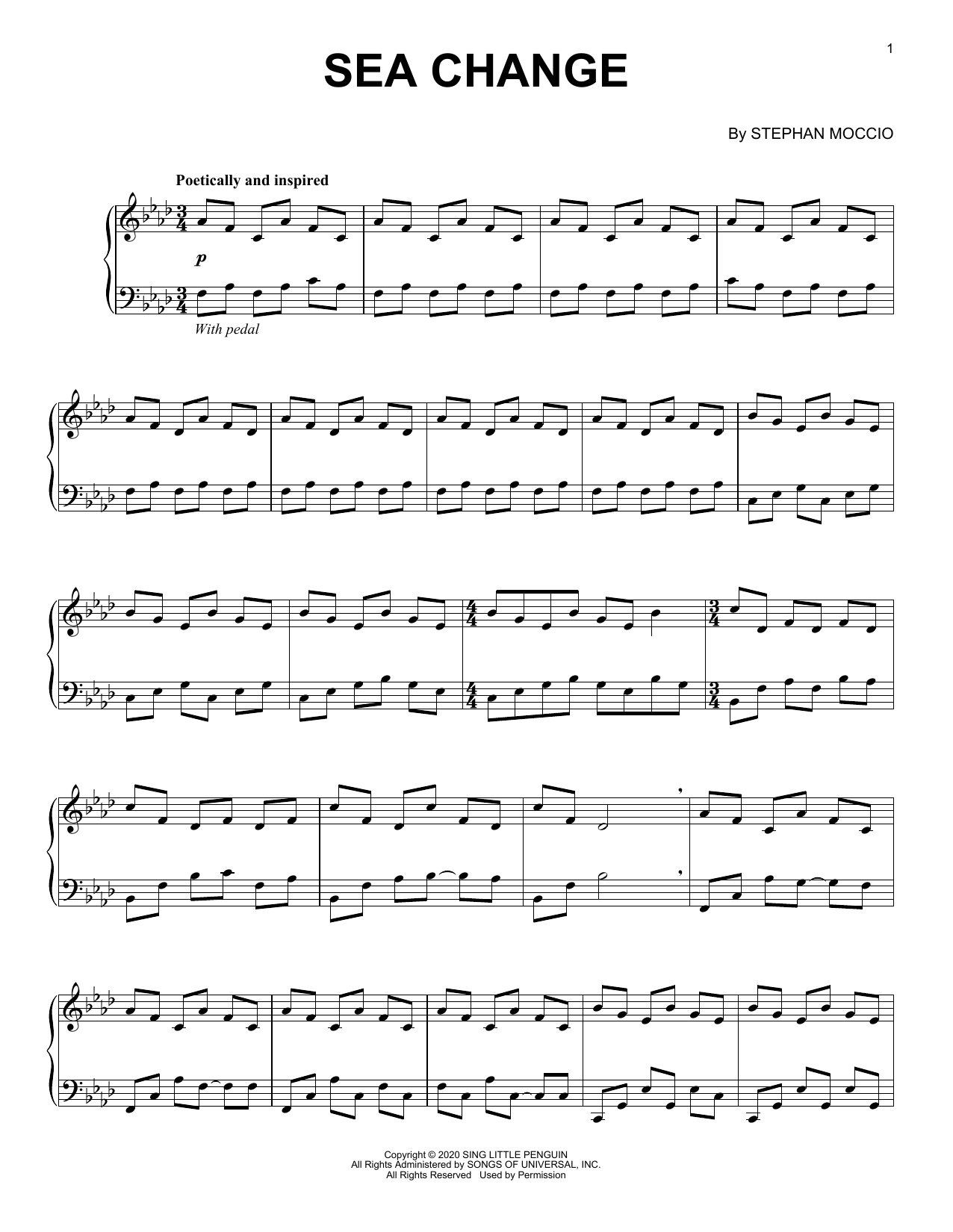 Stephan Moccio Sea Change sheet music notes and chords. Download Printable PDF.