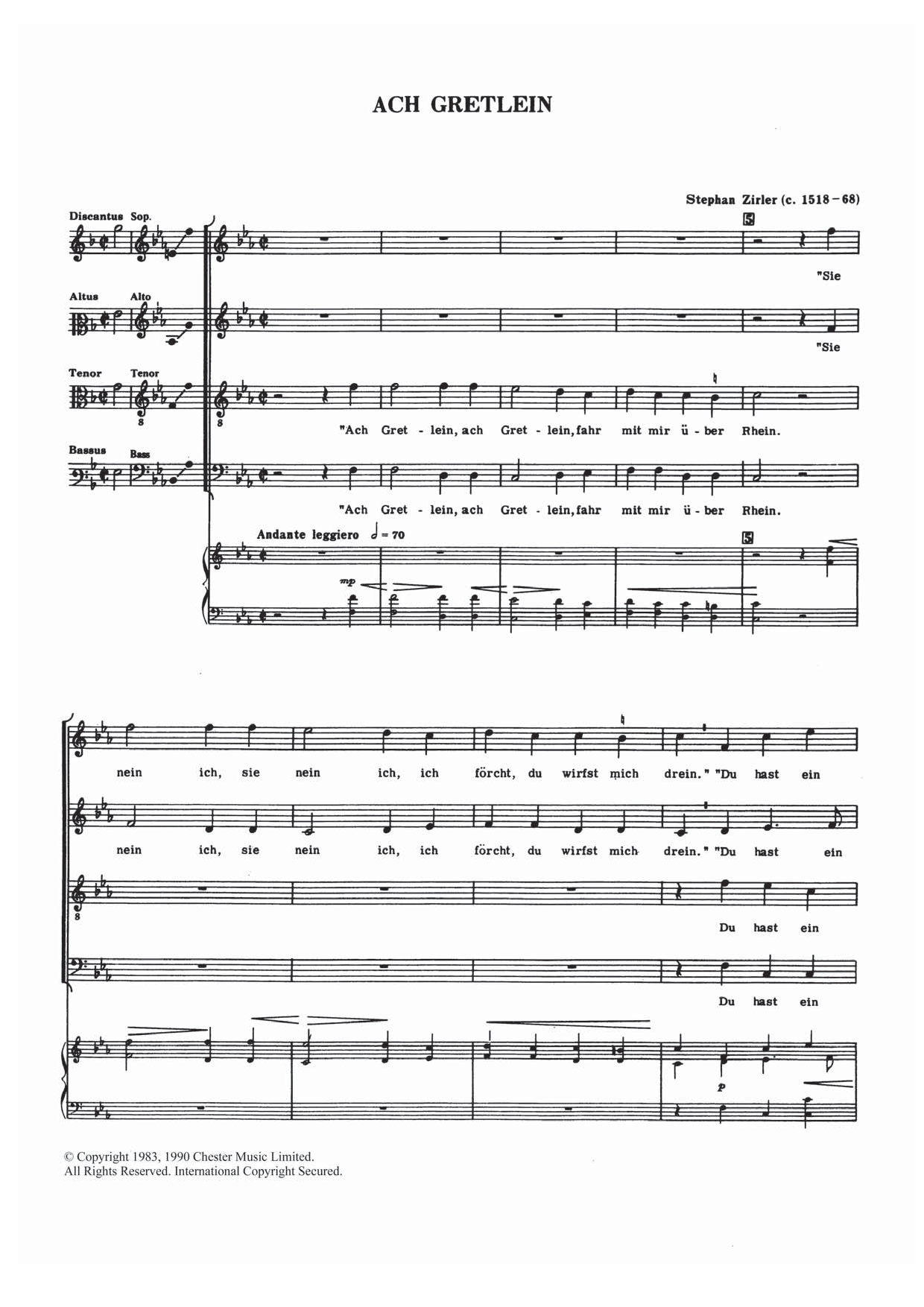 Stephan Zirler Ach Gretlein sheet music notes and chords. Download Printable PDF.