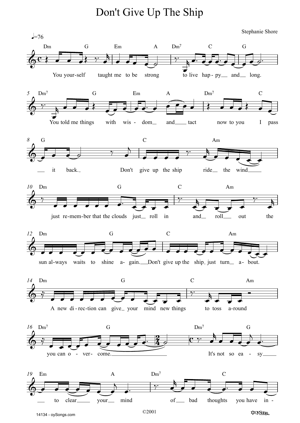 Learn to play Stephanie Shore Don't Give Up The Ship sheet music for Lead Sheet / Fake Book in minutes. Price: 5.9900$ Stephanie Shore Don't Give Up The Ship sheet music notes and chords arranged for Lead Sheet / Fake Book