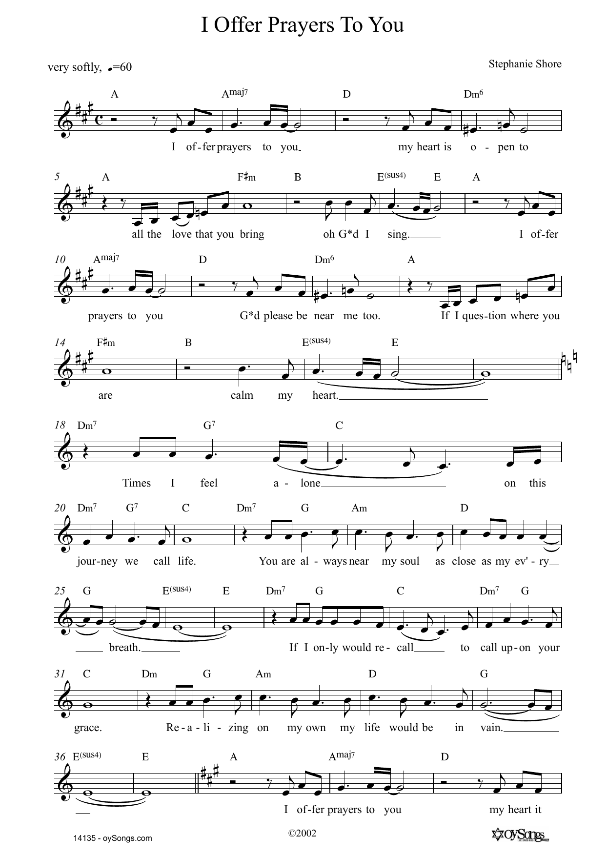 Learn to play Stephanie Shore I Offer Prayers To You sheet music for Lead Sheet / Fake Book in minutes. Price: 5.9900$ Stephanie Shore I Offer Prayers To You sheet music notes and chords arranged for Lead Sheet / Fake Book