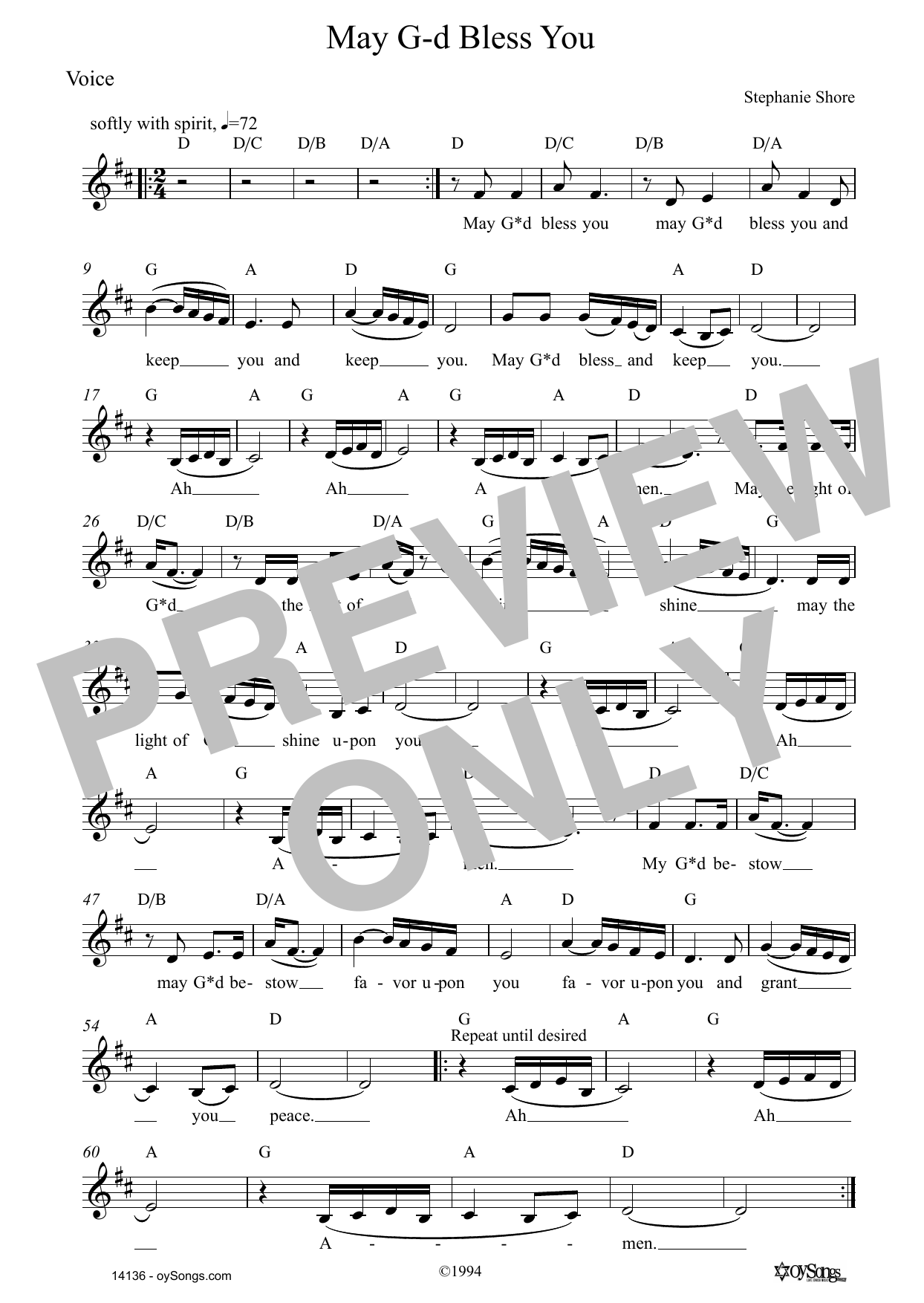 Learn to play Stephanie Shore May G-d Bless You sheet music for Lead Sheet / Fake Book in minutes. Price: 5.9900$ Stephanie Shore May G-d Bless You sheet music notes and chords arranged for Lead Sheet / Fake Book
