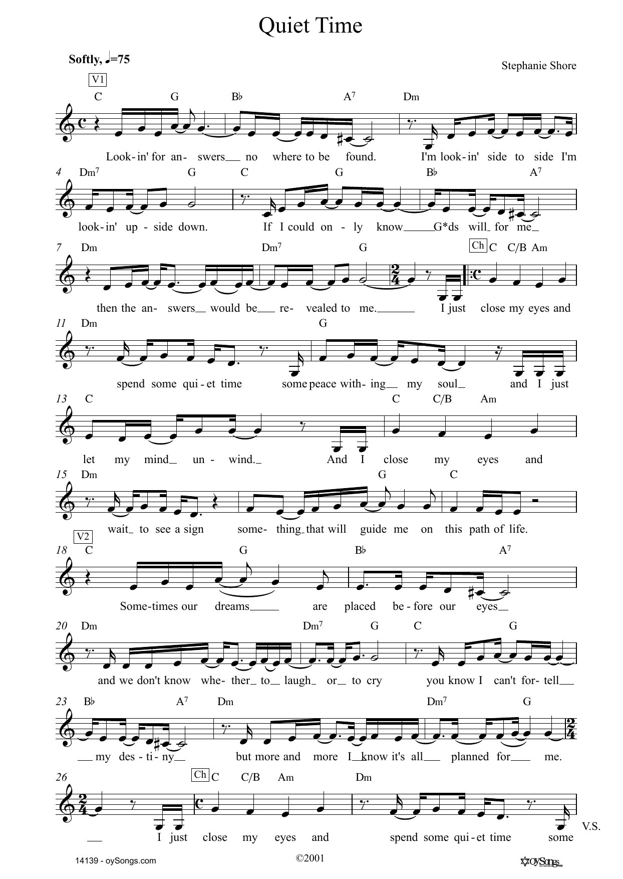 Stephanie Shore Quiet Time sheet music notes and chords. Download Printable PDF.