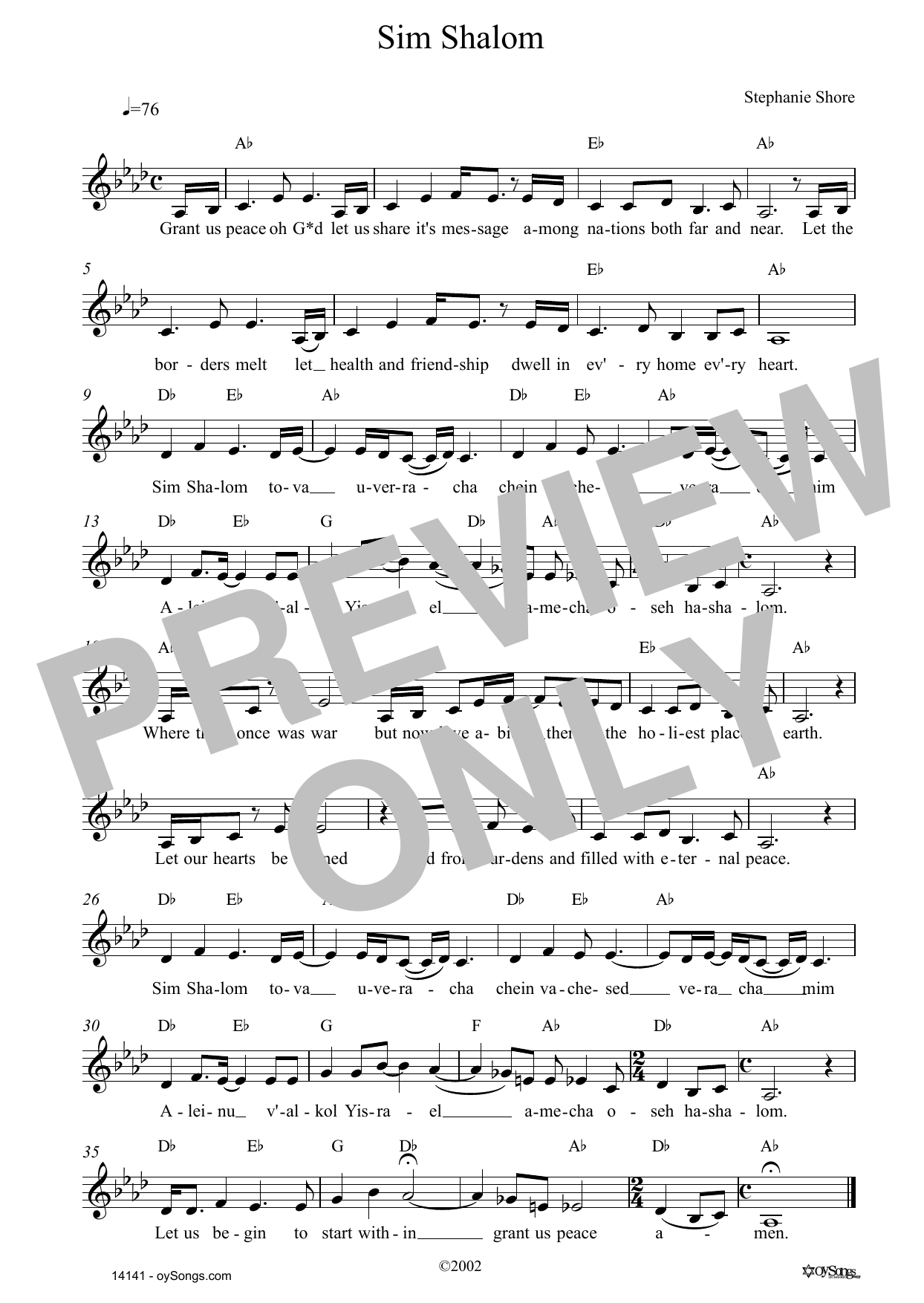 Stephanie Shore Sim Shalom sheet music notes and chords. Download Printable PDF.