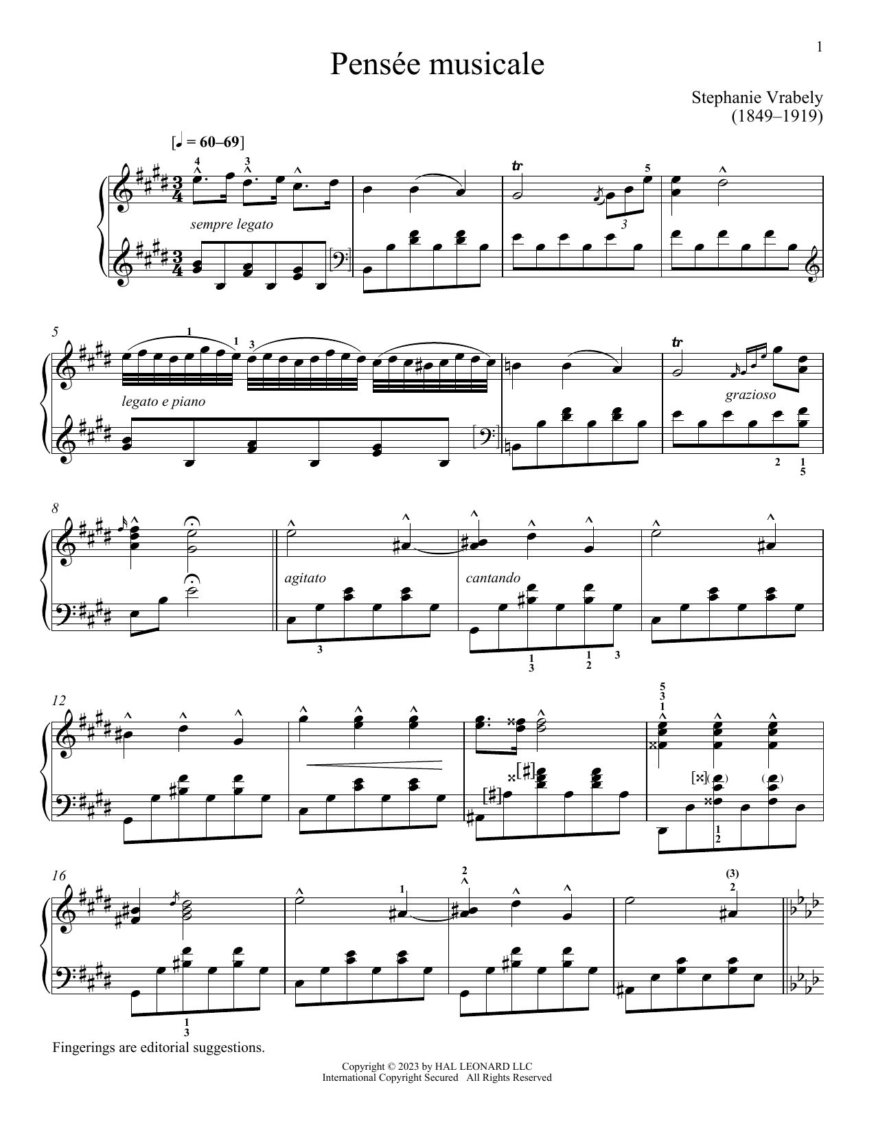 Stephanie Vrabley Pensee musicale sheet music notes and chords. Download Printable PDF.