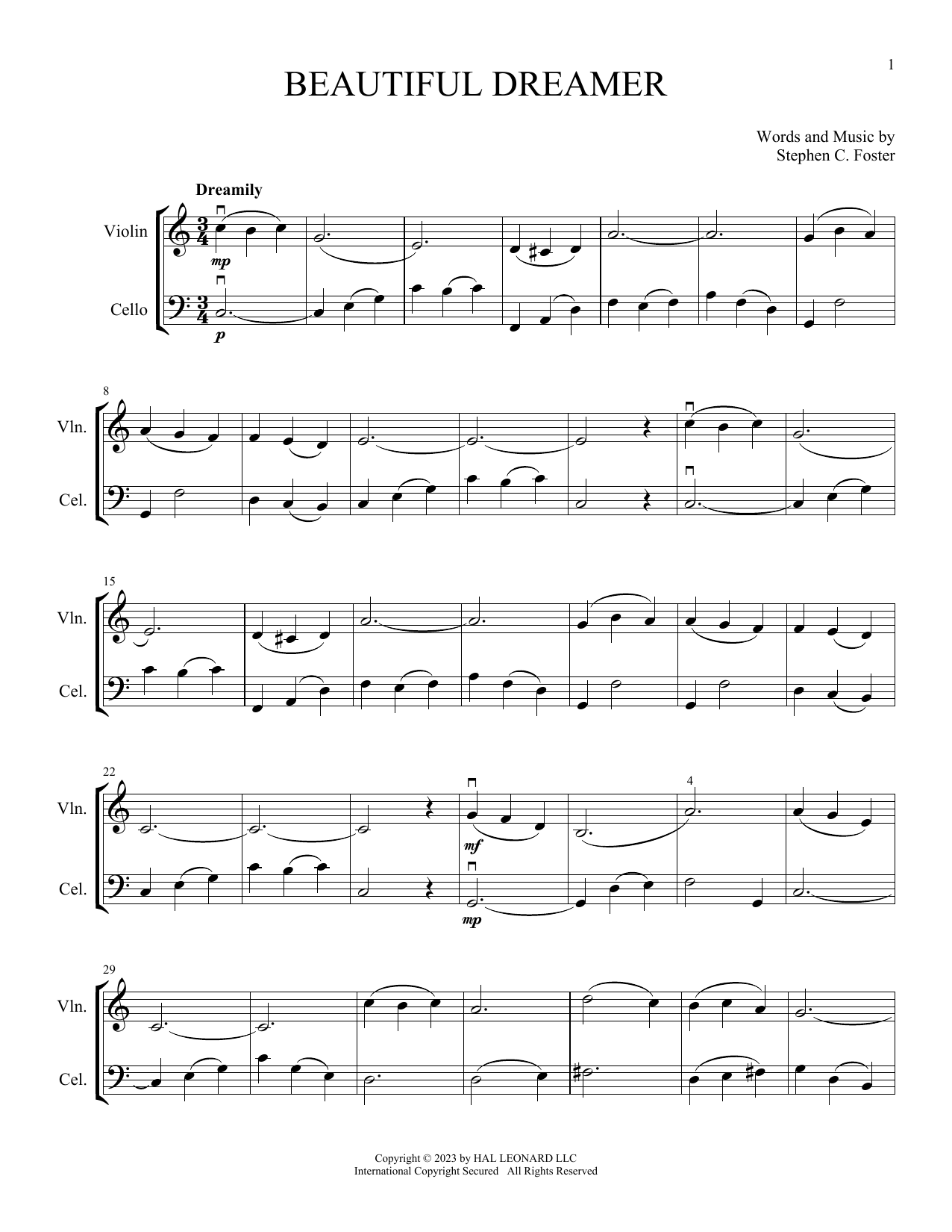 Stephen C. Foster Beautiful Dreamer (arr. Michelle Hynson) sheet music notes and chords. Download Printable PDF.