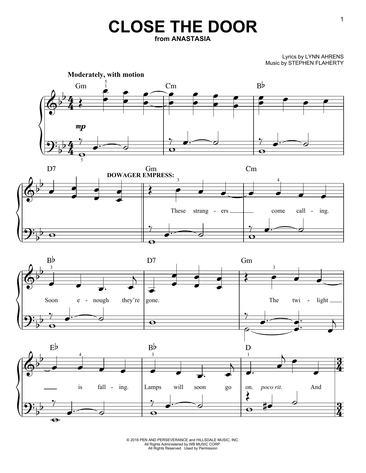 Stephen Flaherty Close The Door (from Anastasia) sheet music notes and chords. Download Printable PDF.