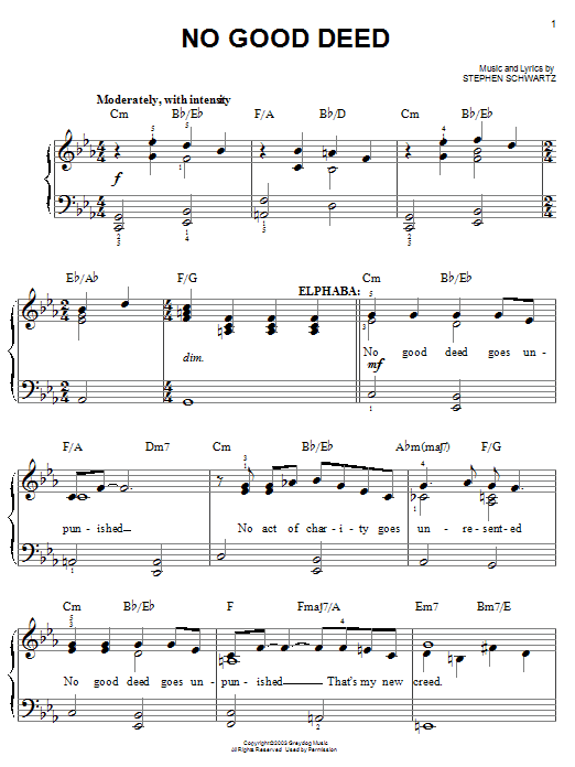 Stephen Schwartz No Good Deed (from Wicked) sheet music notes and chords. Download Printable PDF.