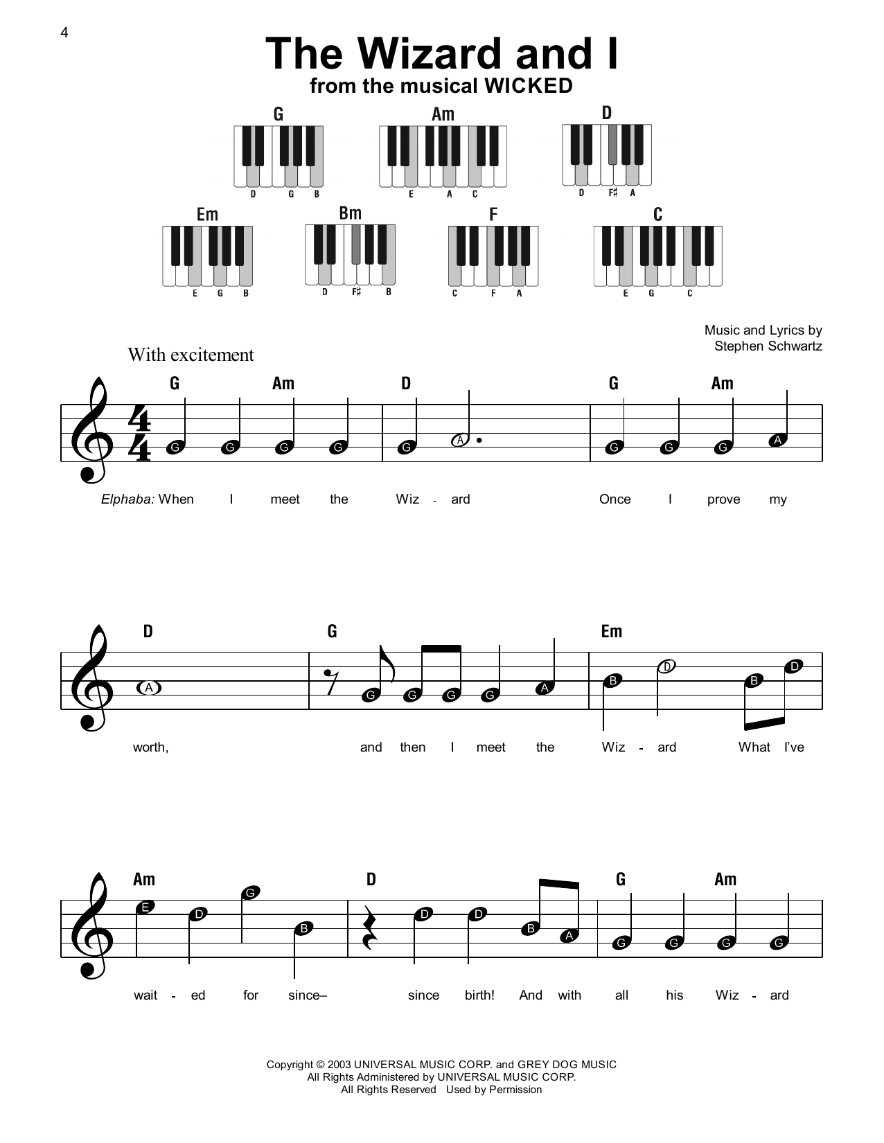 Download The Wizard And I Sheet Music PDF - Stephen Schwartz | Super ...
