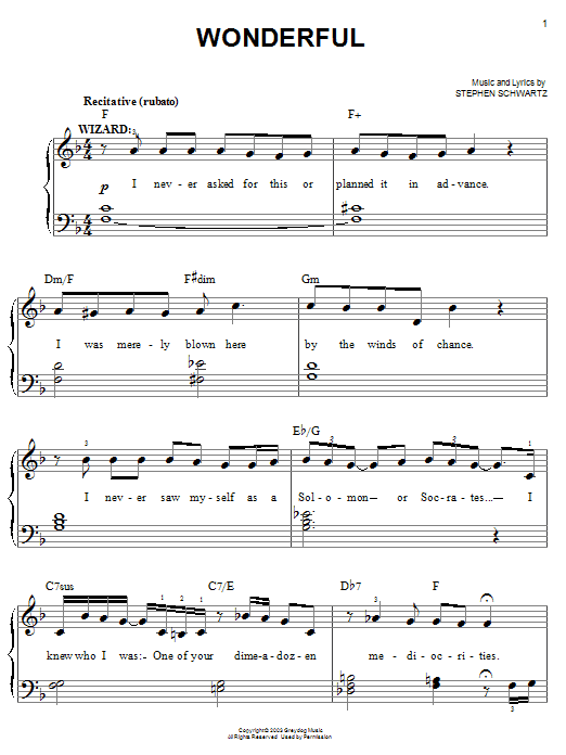 Stephen Schwartz Wonderful (from Wicked) sheet music notes and chords. Download Printable PDF.