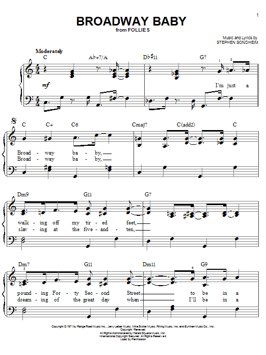 Stephen Sondheim Broadway Baby sheet music notes and chords. Download Printable PDF.