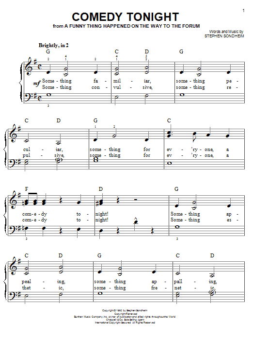 Stephen Sondheim Comedy Tonight sheet music notes and chords. Download Printable PDF.