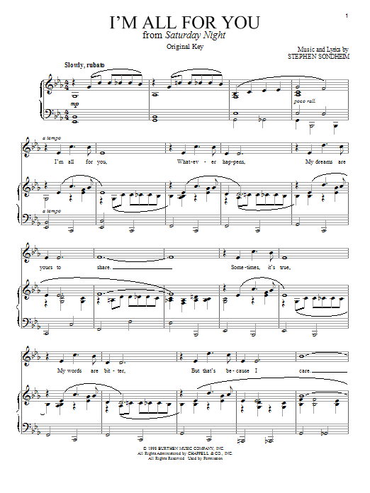 Stephen Sondheim I'm All For You sheet music notes and chords. Download Printable PDF.