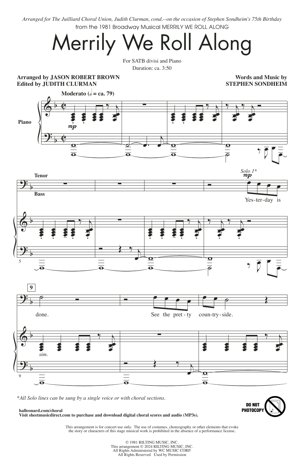 Stephen Sondheim Merrily We Roll Along (from Merrily We Roll Along) (arr. Jason Robert Brown) sheet music notes and chords. Download Printable PDF.