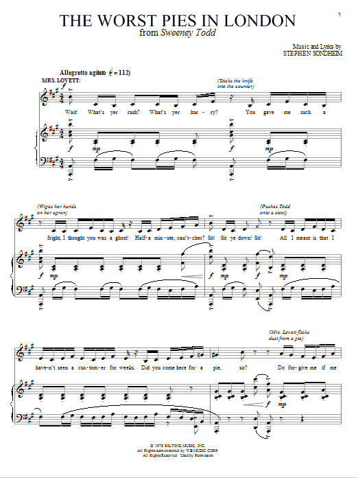 The Worst Pies In London Sheet Music By Stephen Sondheim Piano And Vocal Download 7 Page Score 