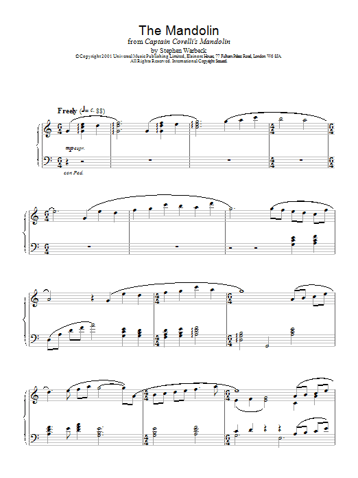 Stephen Warbeck The Mandolin (from Captain Corelli's Mandolin) sheet music notes and chords - Download Printable PDF and start playing in minutes.