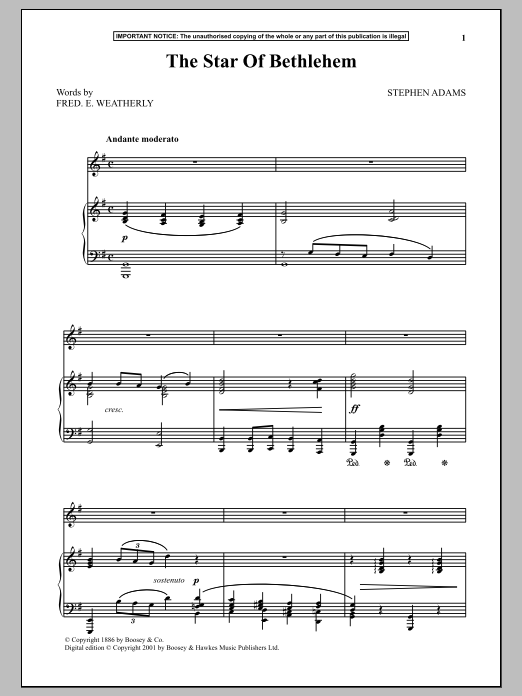 Stephen Adams The Star Of Bethlehem Sheet Music Pdf Notes Chords Christian Score Piano Vocal Download Printable Sku 90138