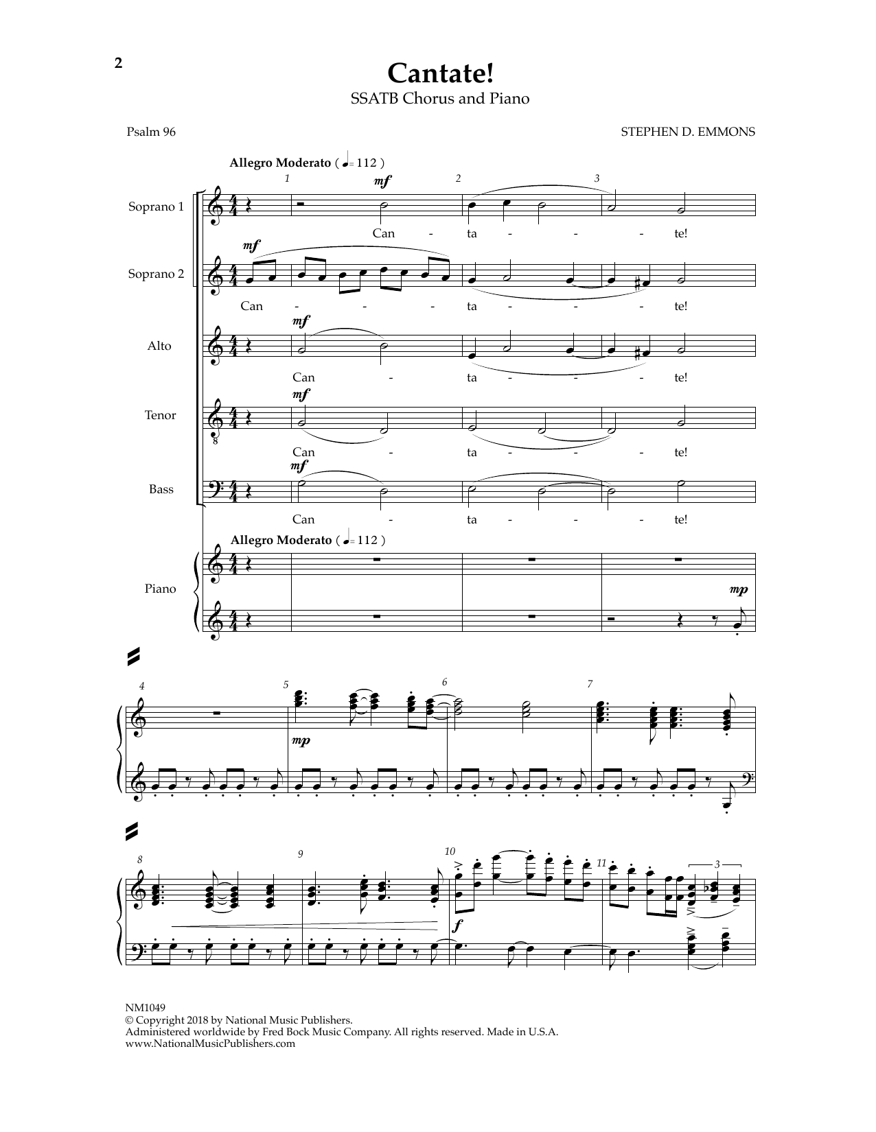 Stephen D. Emmons Cantate! sheet music notes and chords. Download Printable PDF.