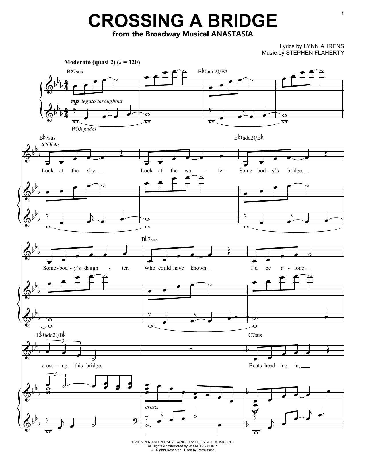Stephen Flaherty "Crossing A Bridge (from Anastasia)" Sheet Music PDF  Notes, Chords | Broadway Score Piano & Vocal Download Printable. SKU: 183098