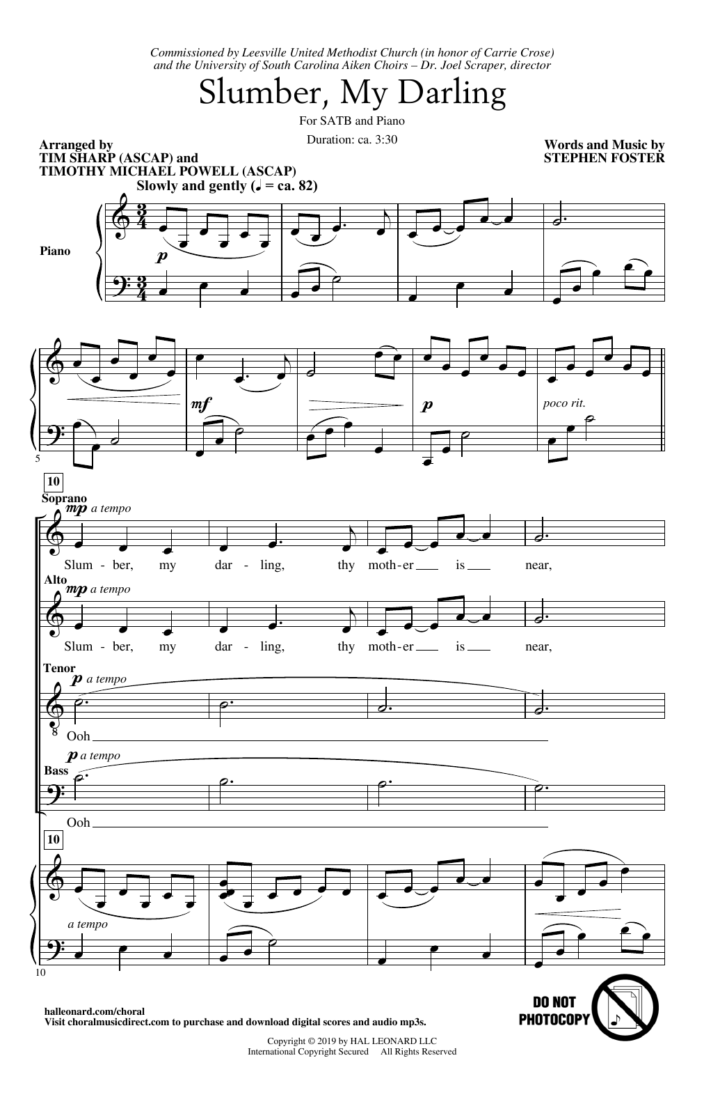 Learn to play Stephen Foster Slumber My Darling (arr. Tim Sharp and Timothy Michael Powell) sheet music for SATB Choir in minutes. Price: 3.9900$ Stephen Foster Slumber My Darling (arr. Tim Sharp and Timothy Michael Powell) sheet music notes and chords arranged for SATB Choir