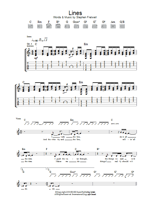 Stephen Fretwell Lines sheet music notes and chords. Download Printable PDF.